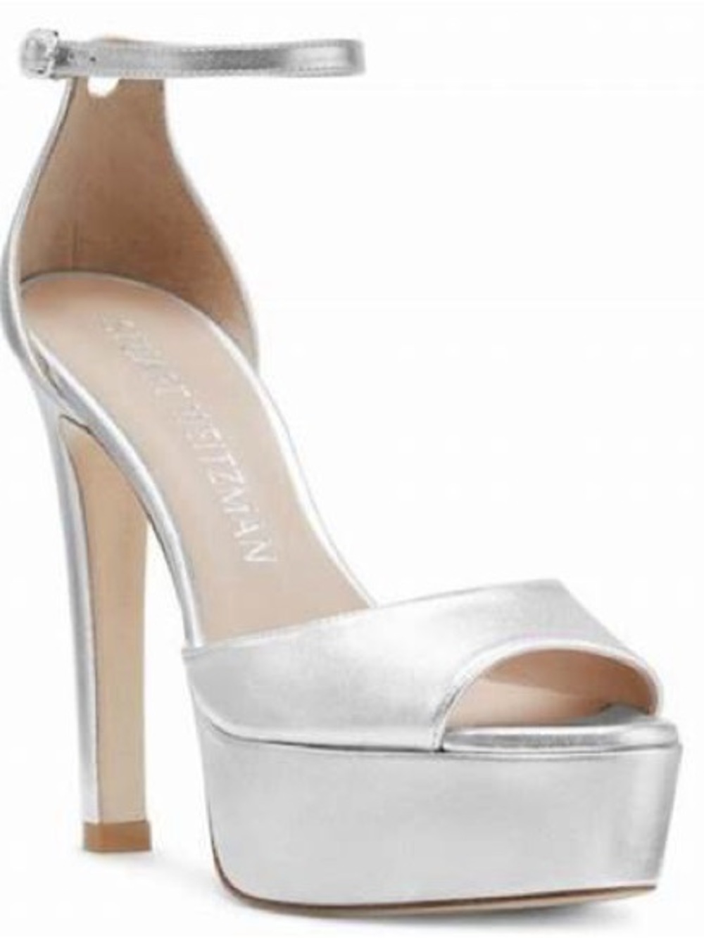 Stuart Weitzman Silver Platform Ankle-Strap Sandal